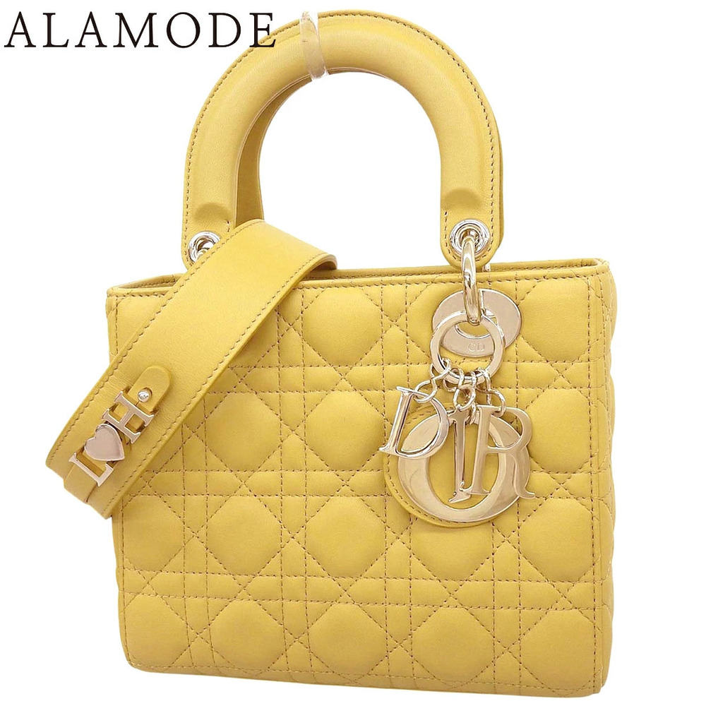 Christian Dior Cannage Lady My ABCDior Bag Leather 2Way Crossbody Bag Yellow